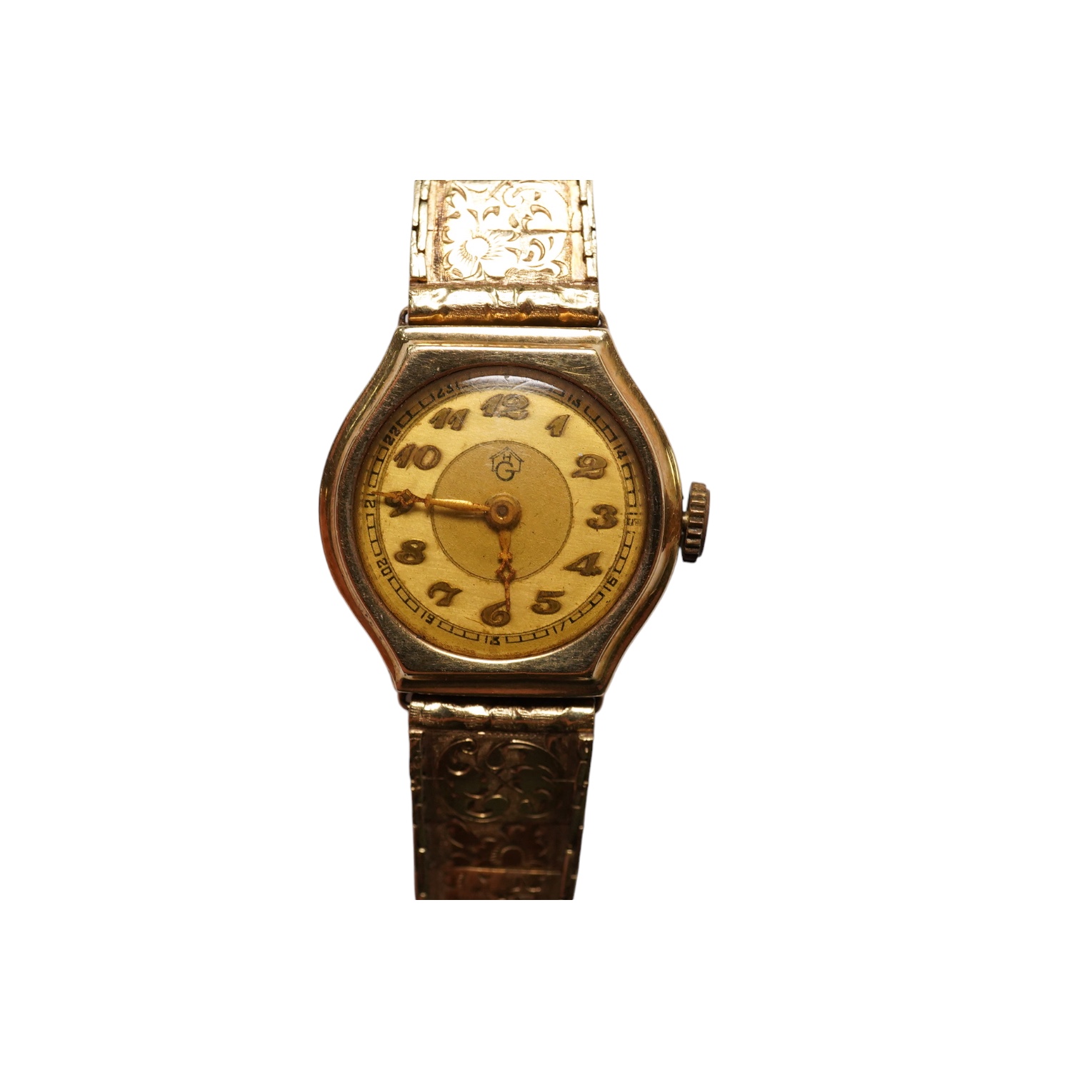 A lady's 14k manual wind wrist watch, on a 14k bracelet, gross weight 14 grams. Condition - poor to fair